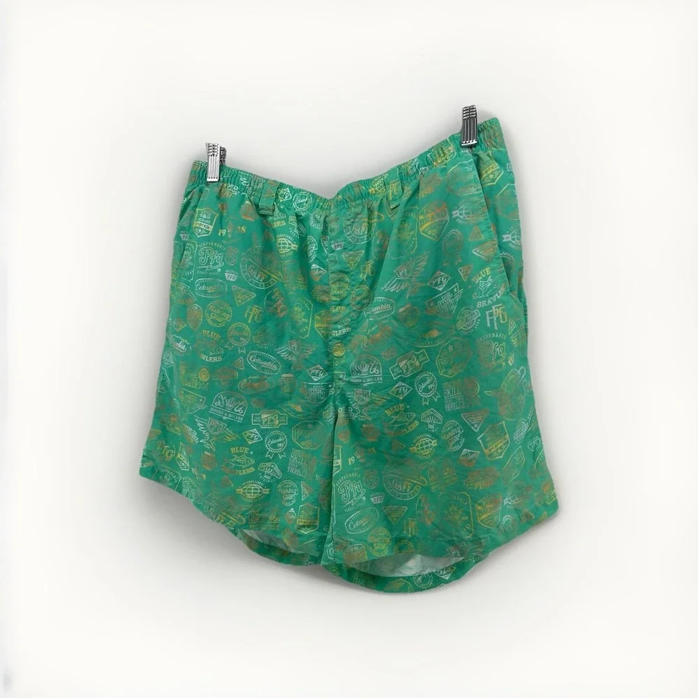 Columbia PFG Men's Swim Trunks Size L Green Fishing Print Shorts